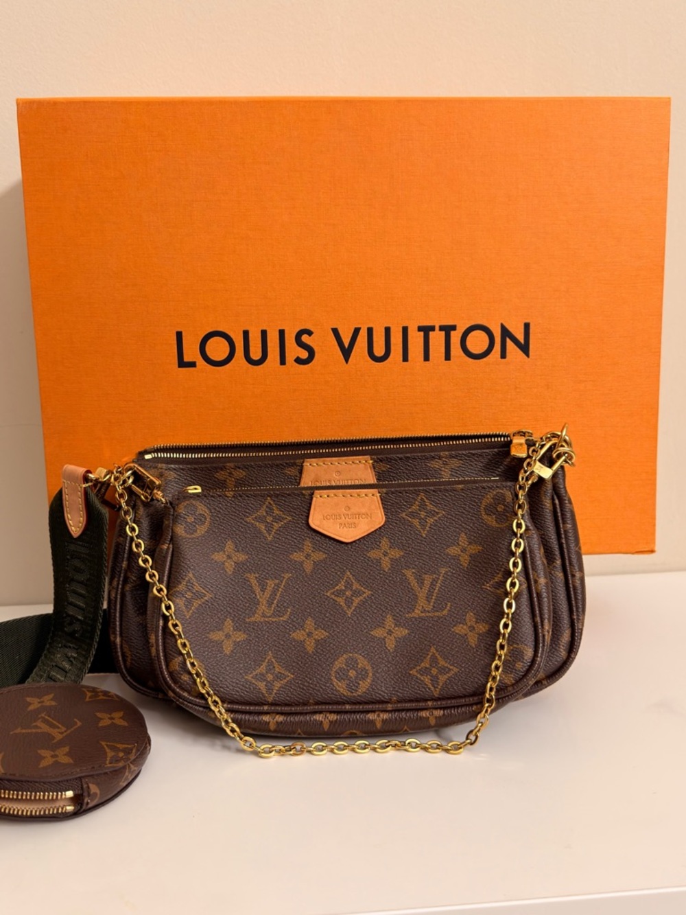 Louis Vuitton Brown Monogram Canvas Multi-Pouch Shoulder Bag with Gold Chain